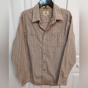 Life Khaki Slim Fit Plaid Button Down Shirt Long Sleeve Men's L
